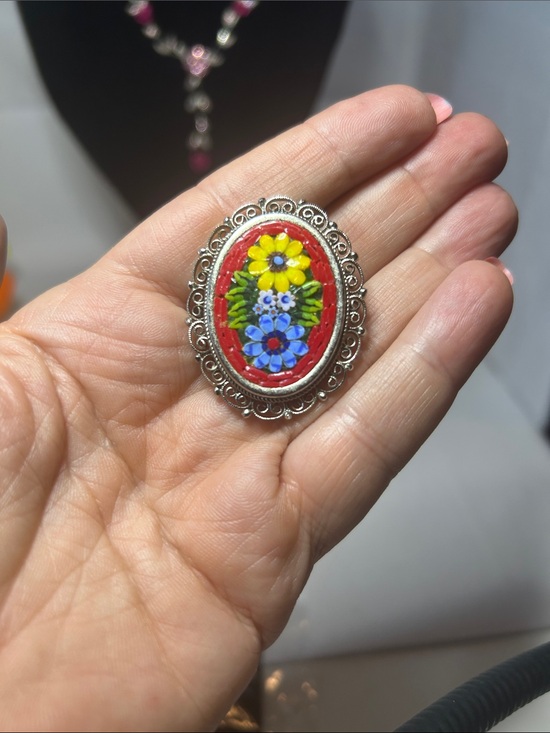 Italy Jewelry - Glass Mosaic Brooch Pin Stamped Italy
